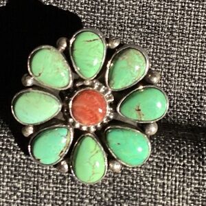 Paul Livingston sterling silver turquoise and spiny oyster ring size 6